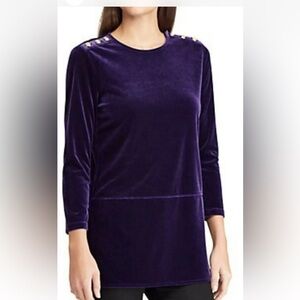 Lauren Ralph Lauren Purple Velvet Military
Tunic Top Shirt Buttons Size Large